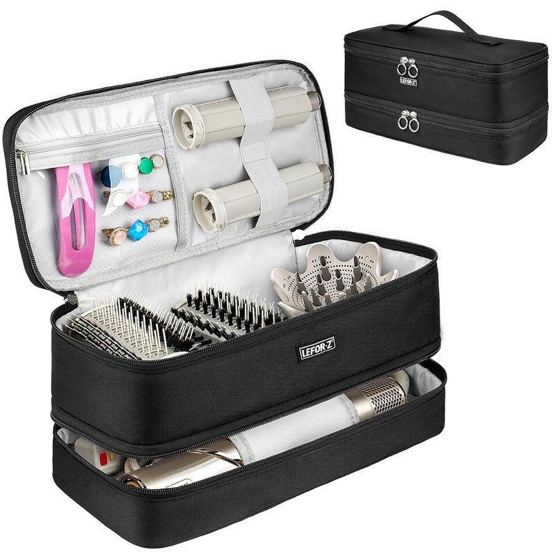 LEFORZ Travel Carrying Case Compatible with Shark Flexstyle/FlexFusion/Hair Dryer,Double-Layer Hair Hot Tools Storage Bag Fits for Dyson Airwrap Styler/Supersonic Hair Dryer and Attachments,Black-Bag Only - Image 1